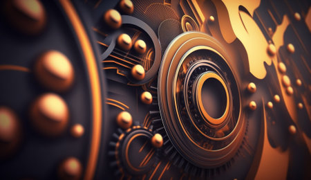 3d illustration of abstract technology background with gear wheel and lighting effectsの素材