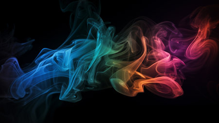 Abstract multicolored smoke on a black background. design element.の素材