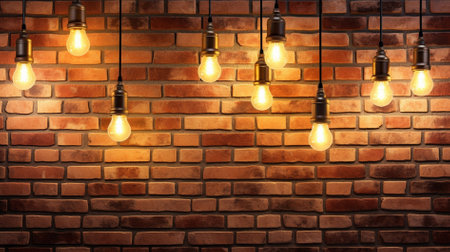 Vintage Light Bulbs on Brick Wall. Idea concept. 3D Renderingの素材