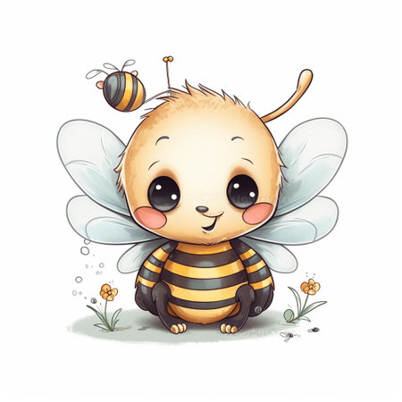 Cute cartoon bee isolated on white background. Watercolor illustration.の素材