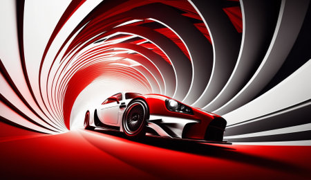 Abstract 3d rendering of a red sports car in a tunnel.の素材