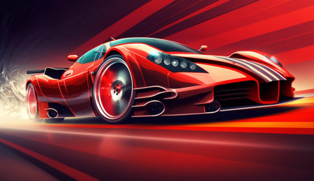 sports car on the road with motion blur effect, 3d illustrationの素材