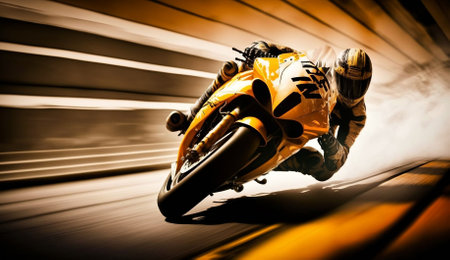motorcycle rider riding fast on the race track. extreme sportsの素材