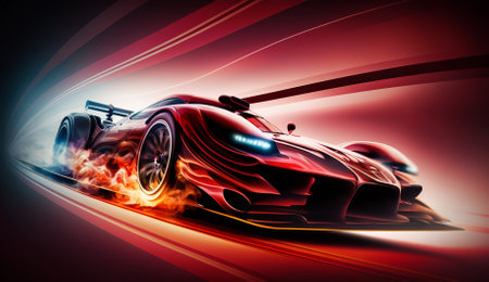 sports car in motion with high speed on red background. 3d illustrationの素材