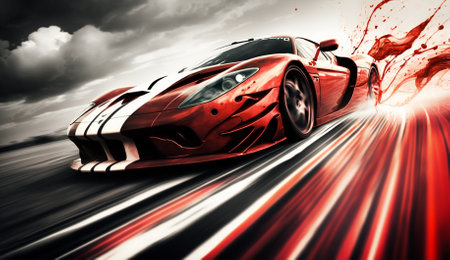 Sport car racing on the road with high speed. 3D renderingの素材