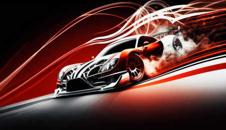 Sport car racing on a dark background. 3D rendering with DOFの素材