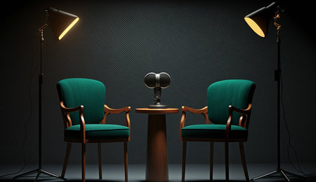Interior of a conference room with green armchairs and table. 3D renderingの素材