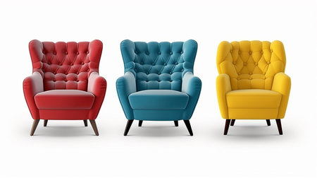 Set of colorful armchairs isolated on white background. Vector illustration.の素材