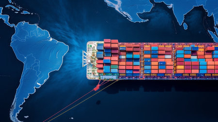 Containers shipping in the world with map of the USA. 3D renderingの素材