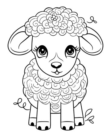 Coloring pages for adults. Cute cartoon sheep. Vector illustration.のイラスト素材