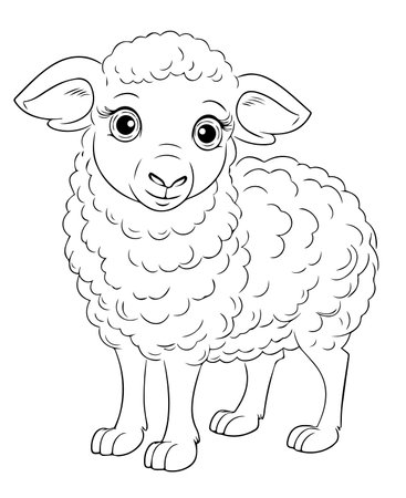 Coloring page of cute sheep. Cartoon vector illustration for kids.のイラスト素材