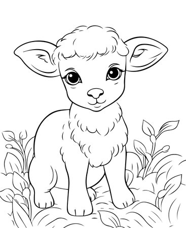 Cute little lamb. Black and white vector illustration for coloring book.のイラスト素材