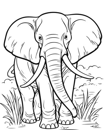 Black and White Cartoon Illustration of Elephant Animal for Coloring Bookのイラスト素材