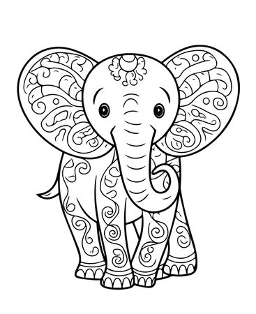 Coloring book for adult and older children. Coloring page with cute elephant.のイラスト素材