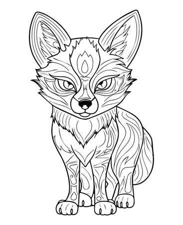 Fox coloring book for adults vector illustration. Outline drawing of a fox.のイラスト素材