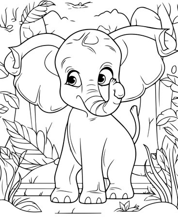 Coloring Page Outline Of Cartoon Elephant Vector Illustration for Coloring Bookのイラスト素材