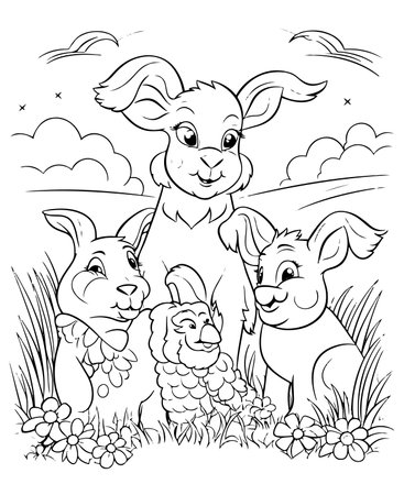 Cute cartoon farm animals. Coloring book page for kids.のイラスト素材