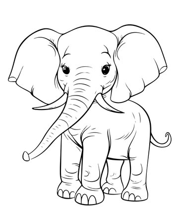 Coloring Page Outline Of Cartoon Elephant. Vector Illustration.のイラスト素材