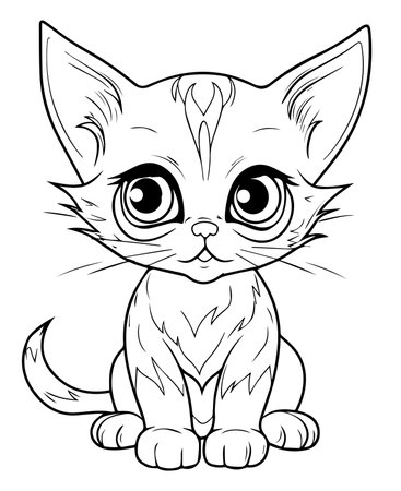 Cute cartoon kitten isolated on white background. Vector illustration for coloring book.のイラスト素材