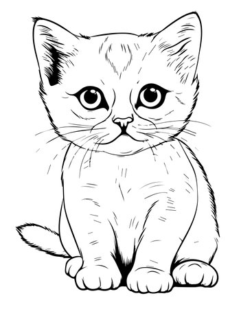 Cute cat sitting, sketch for your design. Vector illustration.のイラスト素材