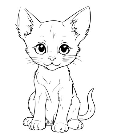 Cute little kitten sitting, sketch for your design. Vector illustrationのイラスト素材