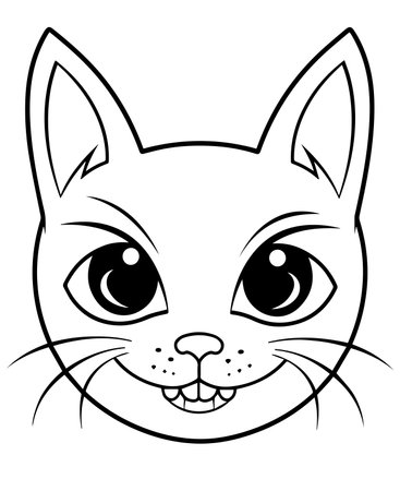 Vector Illustration of Cute Cat Face for Coloring Book or Pageのイラスト素材