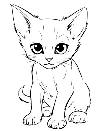 Cute little kitten sitting, sketch for your design. Vector illustrationのイラスト素材