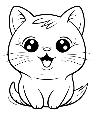 Black and White Cartoon Illustration of Cute Cat Animal Character for Coloring Bookのイラスト素材