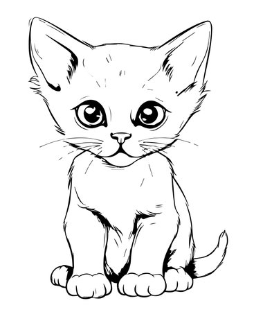 Cute little kitten sitting, sketch for your design. Vector illustrationのイラスト素材