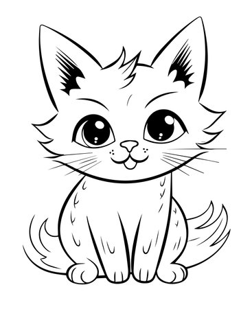 Black and White Cartoon Illustration of Cute Cat Animal Character Coloring Bookのイラスト素材