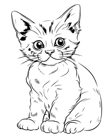 Cute kitten sitting, sketch for your design. Vector illustration.のイラスト素材