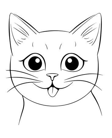 Cute cartoon cat face. Vector illustration for coloring book for kids.のイラスト素材