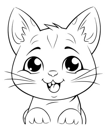 Illustration of a Cute Cat Cartoon Character for Coloring Bookのイラスト素材