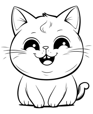 Black and White Cartoon Illustration of Cute Cat Animal Character for Coloring Bookのイラスト素材