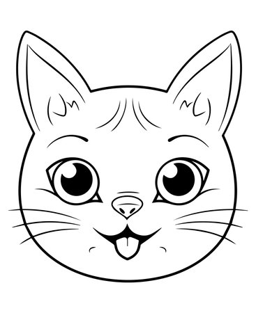 Cute cat face isolated on white background. Vector outline illustration.のイラスト素材