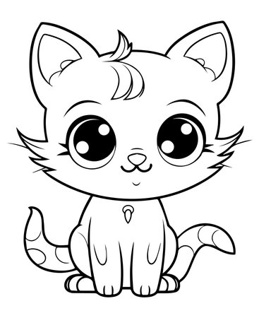 Black and White Cartoon Illustration of Cute Cat Animal Character Coloring Bookのイラスト素材