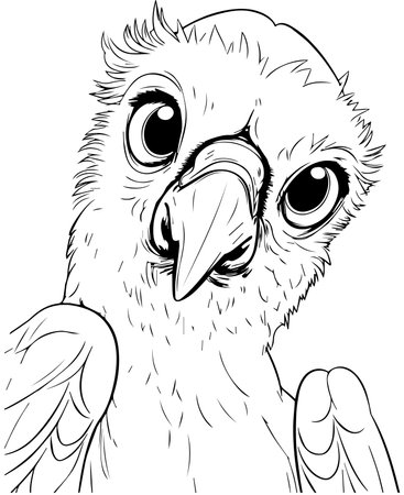 Black and White Cartoon Illustration of a Cockatoo Bird for Coloring Bookの写真素材