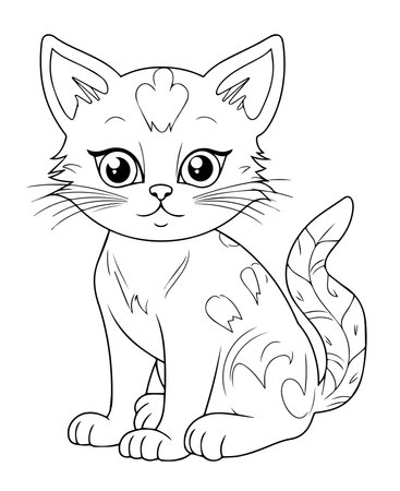 Coloring book for adult and older children. Coloring page with cute cat.のイラスト素材
