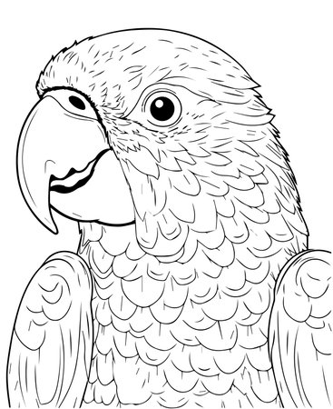 Black and White Cartoon Illustration of Parrot Animal for Coloring Bookの写真素材