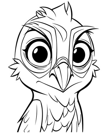 Black and White Cartoon Illustration of Owl Bird for Coloring Bookの写真素材