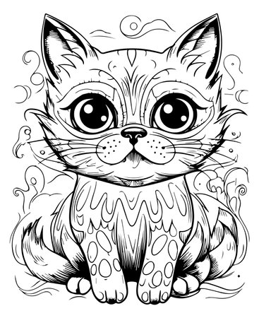 Black and White Cartoon Illustration of Cute Kitten Animal for Coloring Bookのイラスト素材