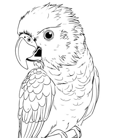 parrot. Black and white vector illustration for coloring book or page.の写真素材
