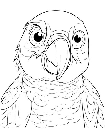 Black and White Cartoon Illustration of Parrot Bird for Coloring Bookの写真素材
