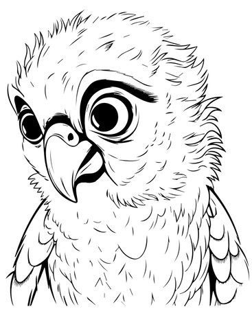 Black and White Cartoon Illustration of Owl Bird for Coloring Bookの写真素材