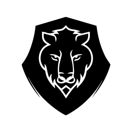 Lion head logo template. Black and white vector illustration of wild animal head.のイラスト素材