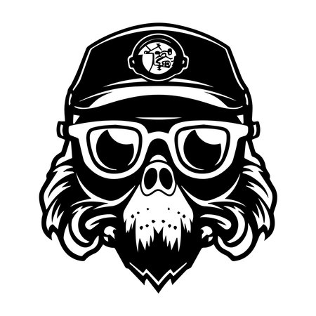 Vector illustration of a bearded owl in a police cap and glasses.のイラスト素材