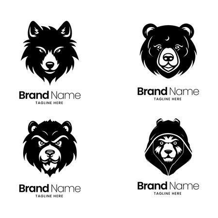 Set of bear head logo design template. Wild animal vector icon.のイラスト素材