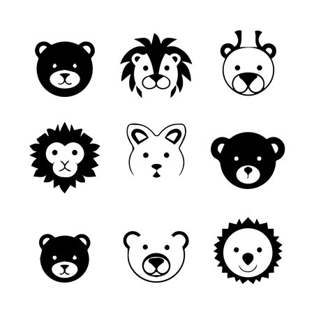 cute bear icon set over white background, silhouette style, vector illustrationのイラスト素材