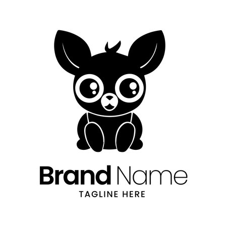 Cute little dog logo template. Vector illustration in black and white colorsのイラスト素材