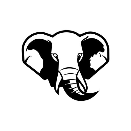 Black and white style illustration of an elephant head viewed from side set inside circle done in retro monochrome style.のイラスト素材